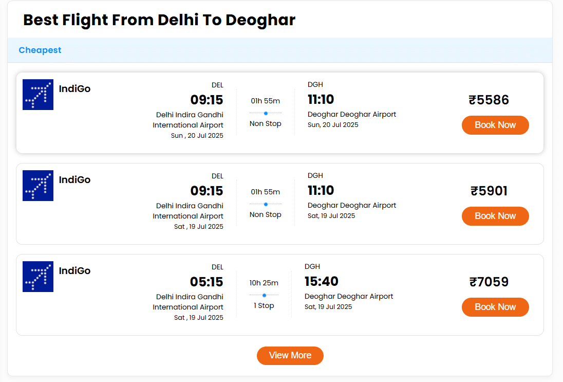 Flight option from delhi to deoghar